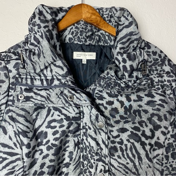 Jones New York Sport Puffer Zip-Up Jacket Gray Animal Print - Picture 2 of 8